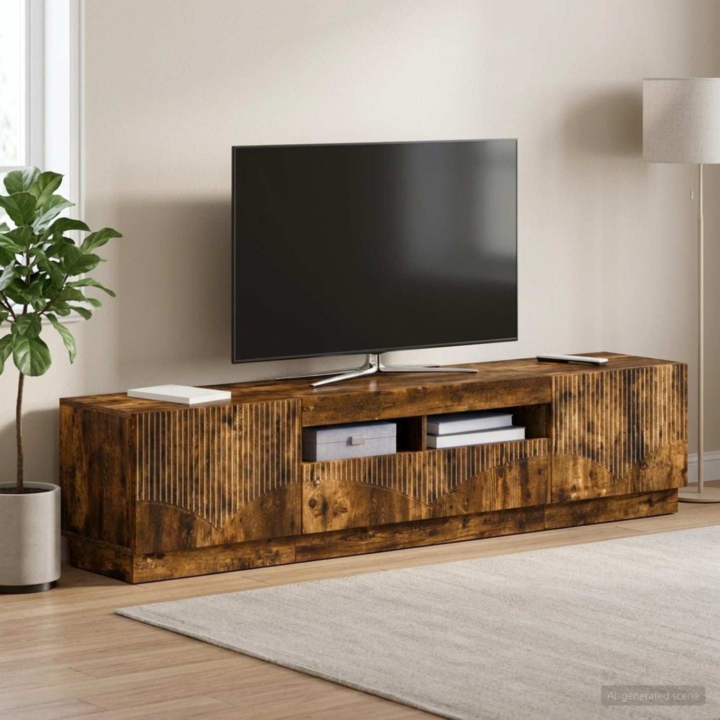 5 Piece LED TV Cabinet Smoked Oak Engineered Wood