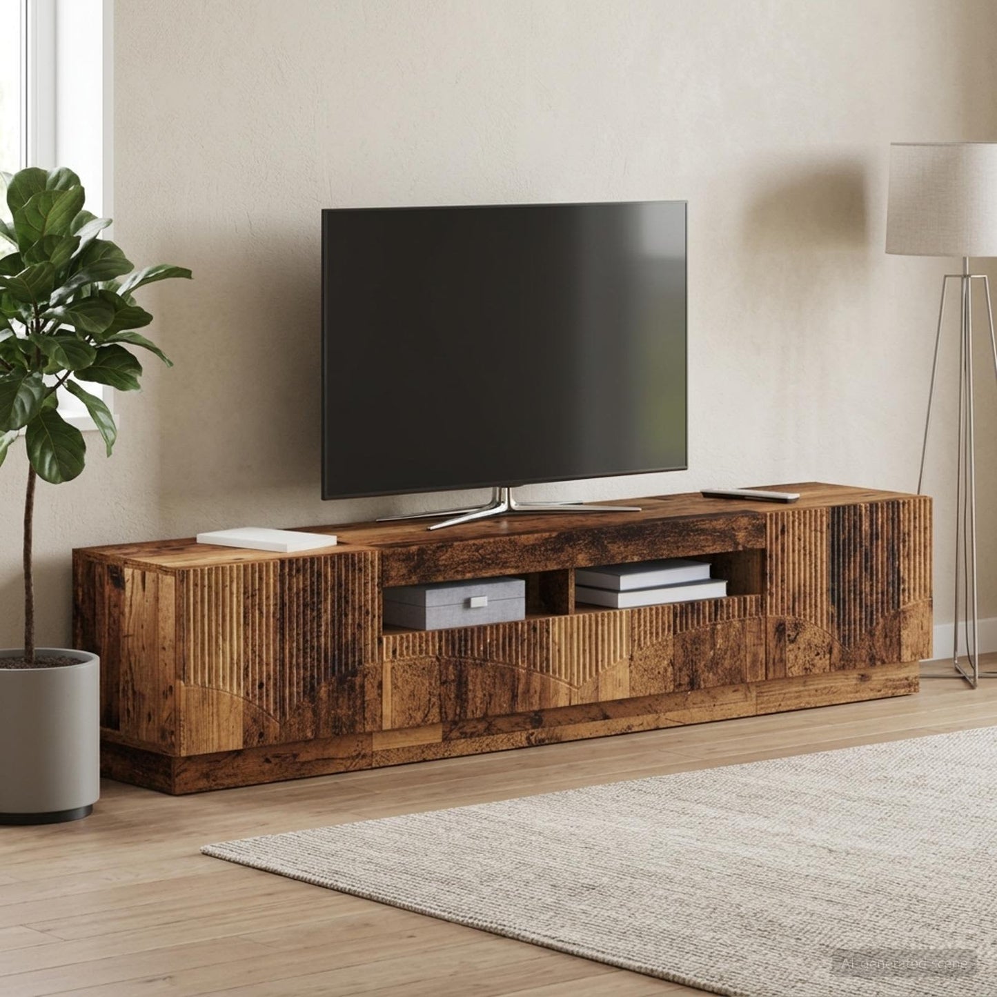5 Piece LED TV Cabinet Old Wood Engineered Wood