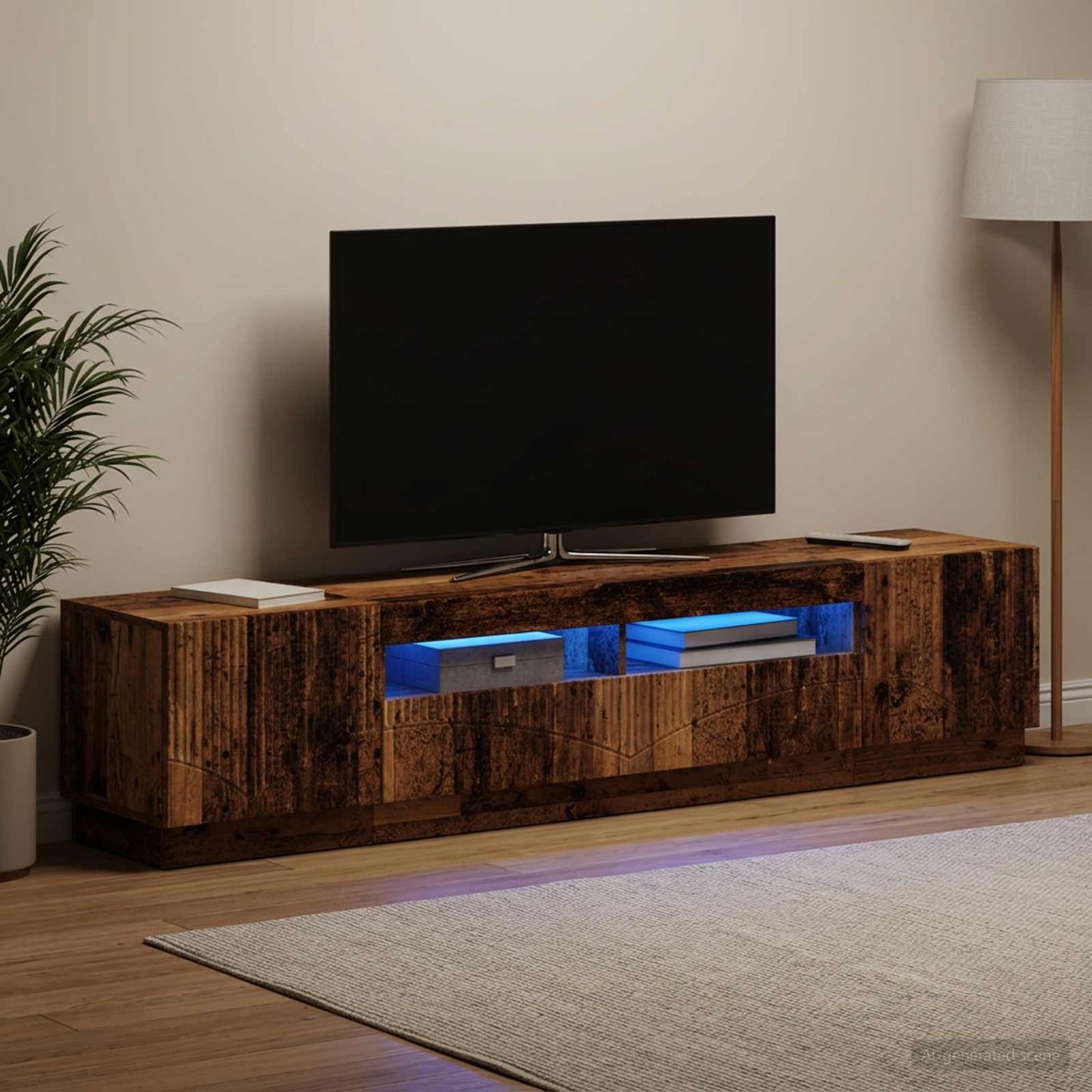 5 Piece LED TV Cabinet Old Wood Engineered Wood