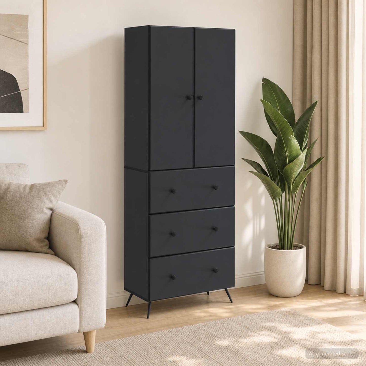 Cabinet Set 2 pcs Black 66 x 34.5 x 90 cm Engineered Wood