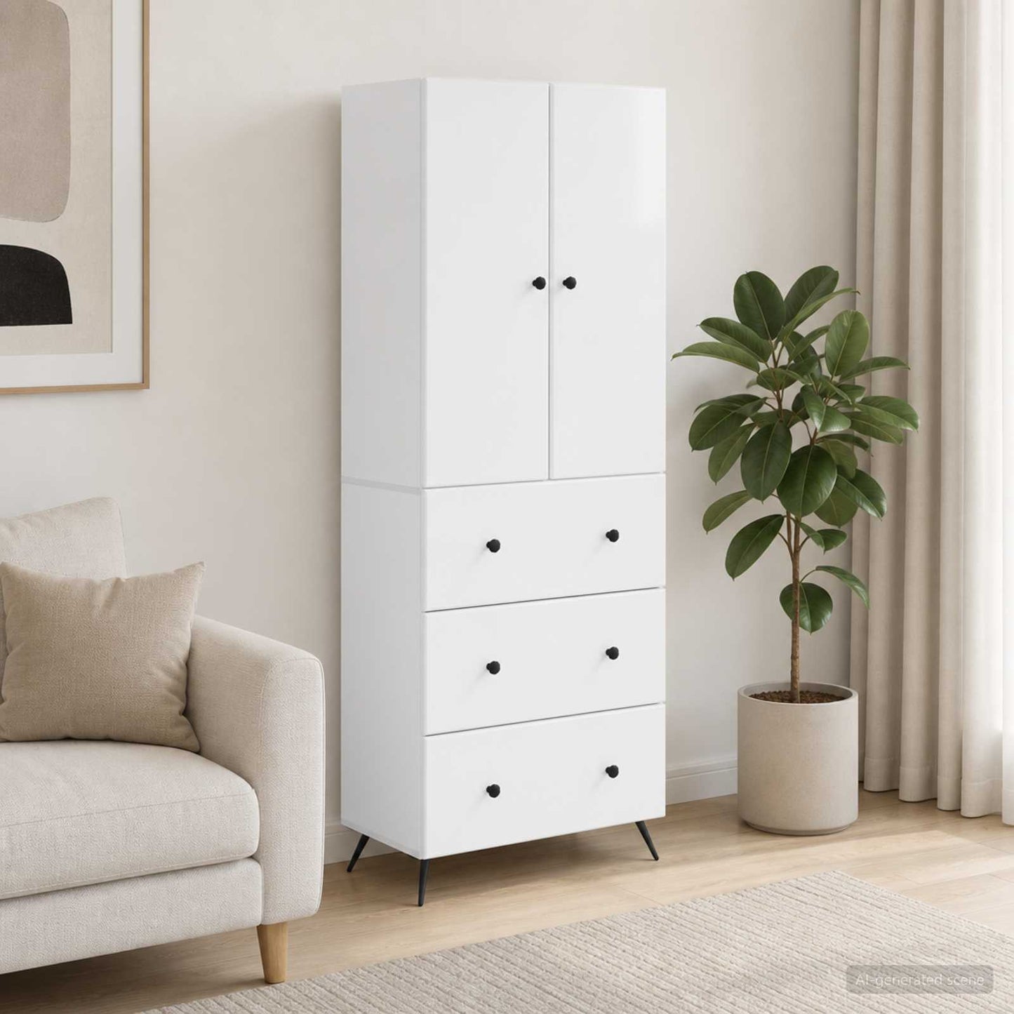 Cabinet Set 2 pcs High Gloss White 66 x 34.5 x 90 cm