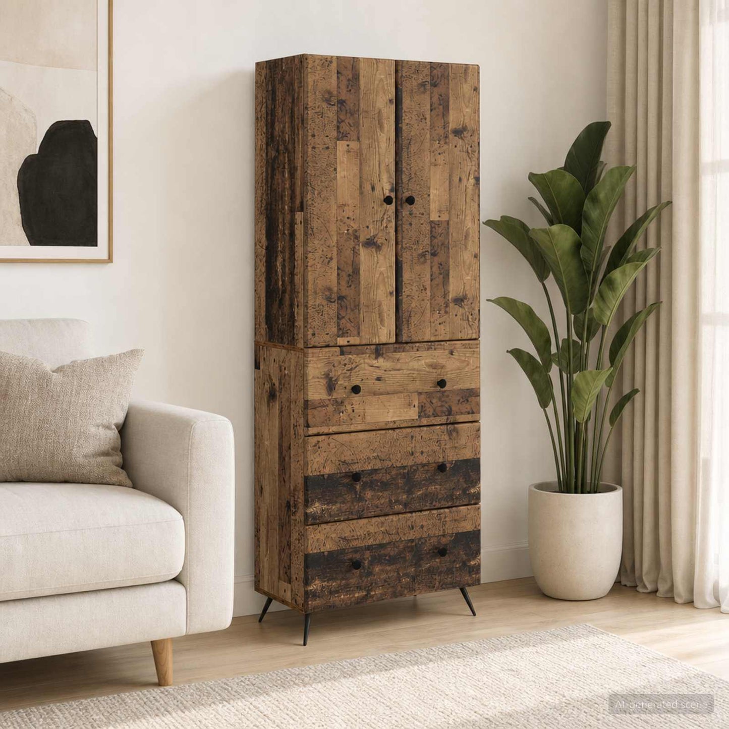 Cabinet Set 2 pcs Old Wood 66 x 34.5 x 90 cm Engineered Wood