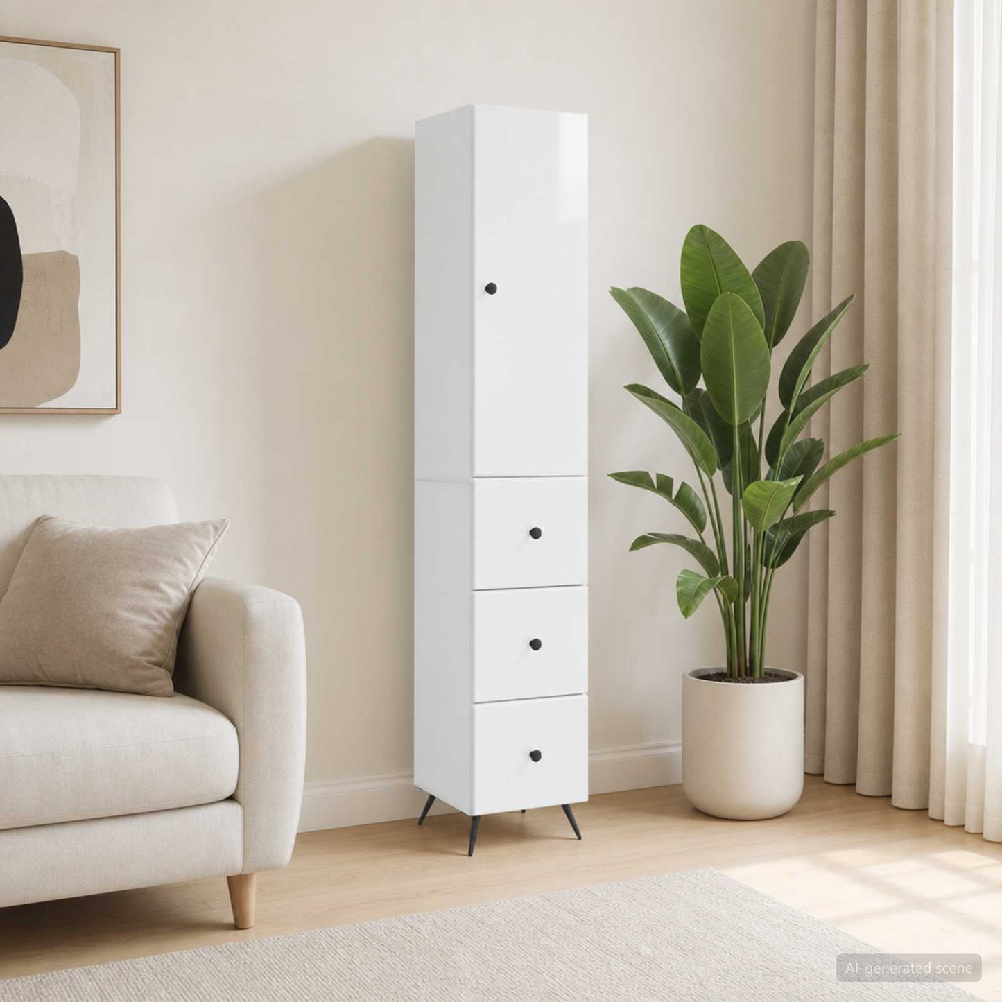 Cabinet Set 2 pcs High Gloss White 34.5 x 34.5 x 90 cm