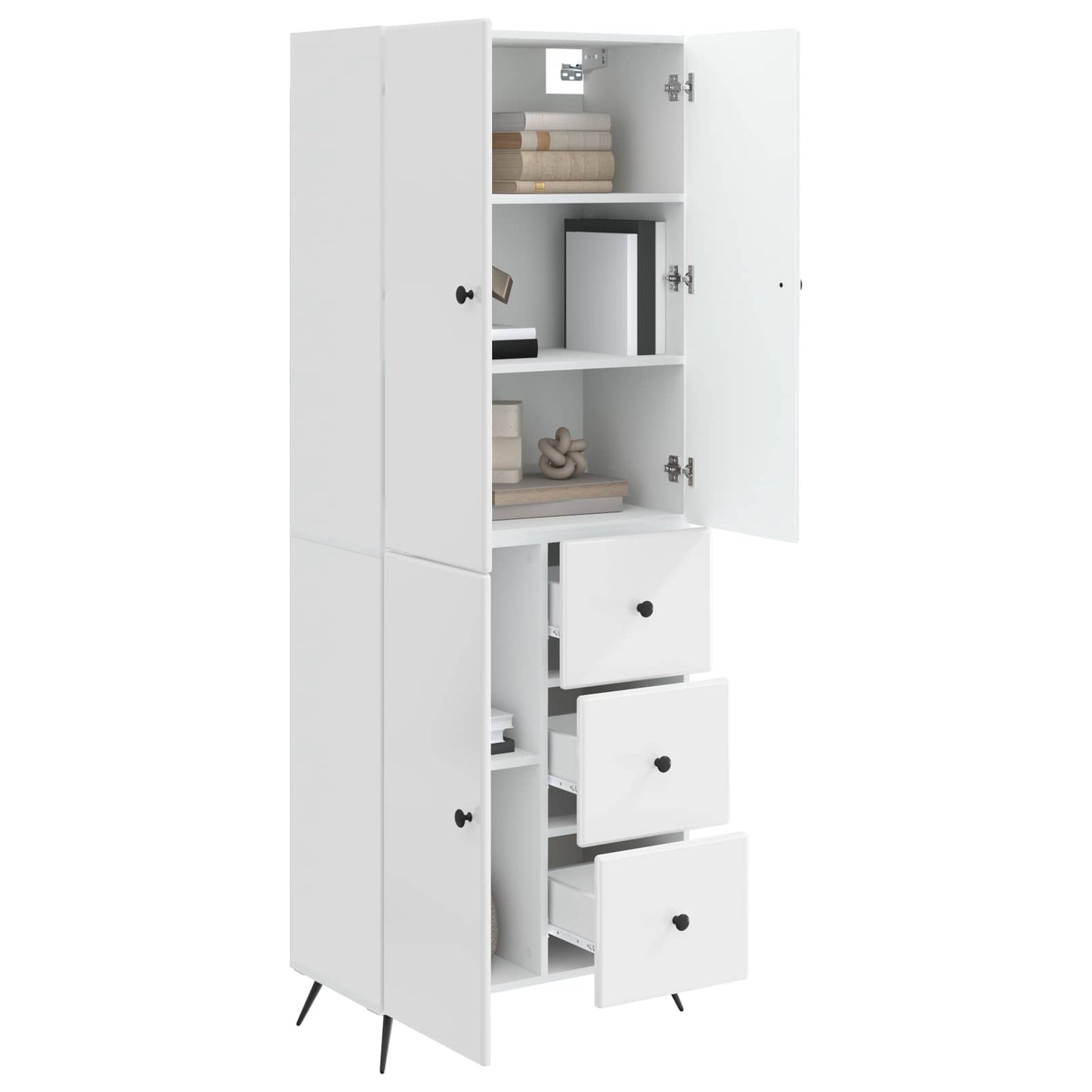 Cabinet Set 2 pcs High Gloss White Engineered Wood