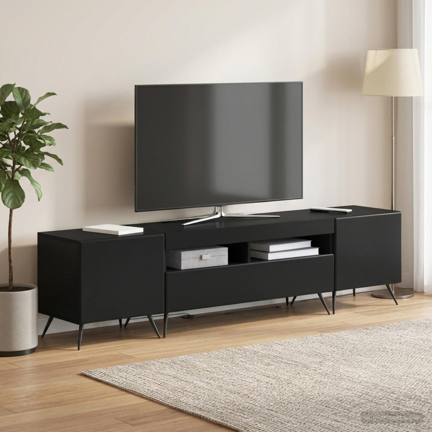 5 Piece LED TV Cabinet Black Engineered Wood