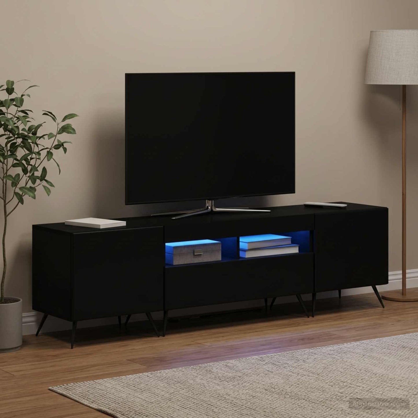 5 Piece LED TV Cabinet Black Engineered Wood