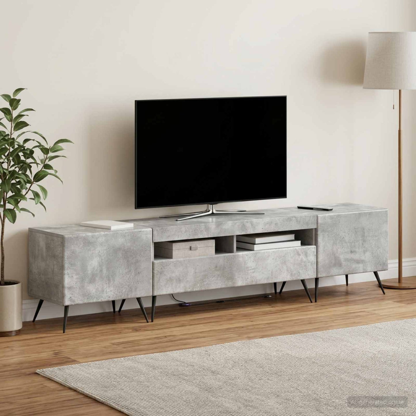 5 Piece LED TV Cabinet Concrete Grey Engineered Wood