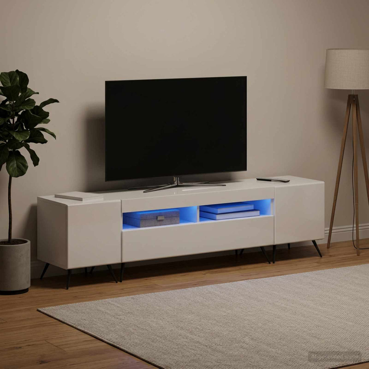 LED TV Cabinet BREDA 3 pcs High Gloss White Engineered Wood