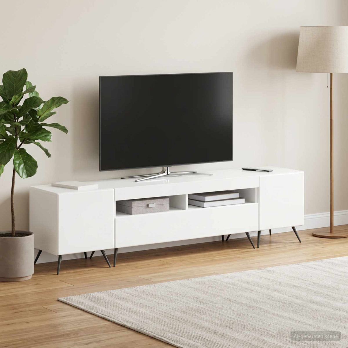 LED TV Cabinet BREDA 3 pcs High Gloss White Engineered Wood