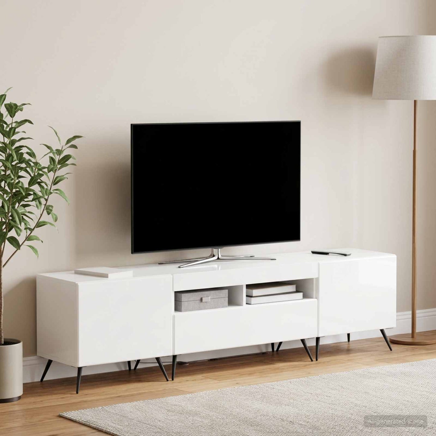 5 Piece LED TV Cabinet High Gloss White Engineered Wood