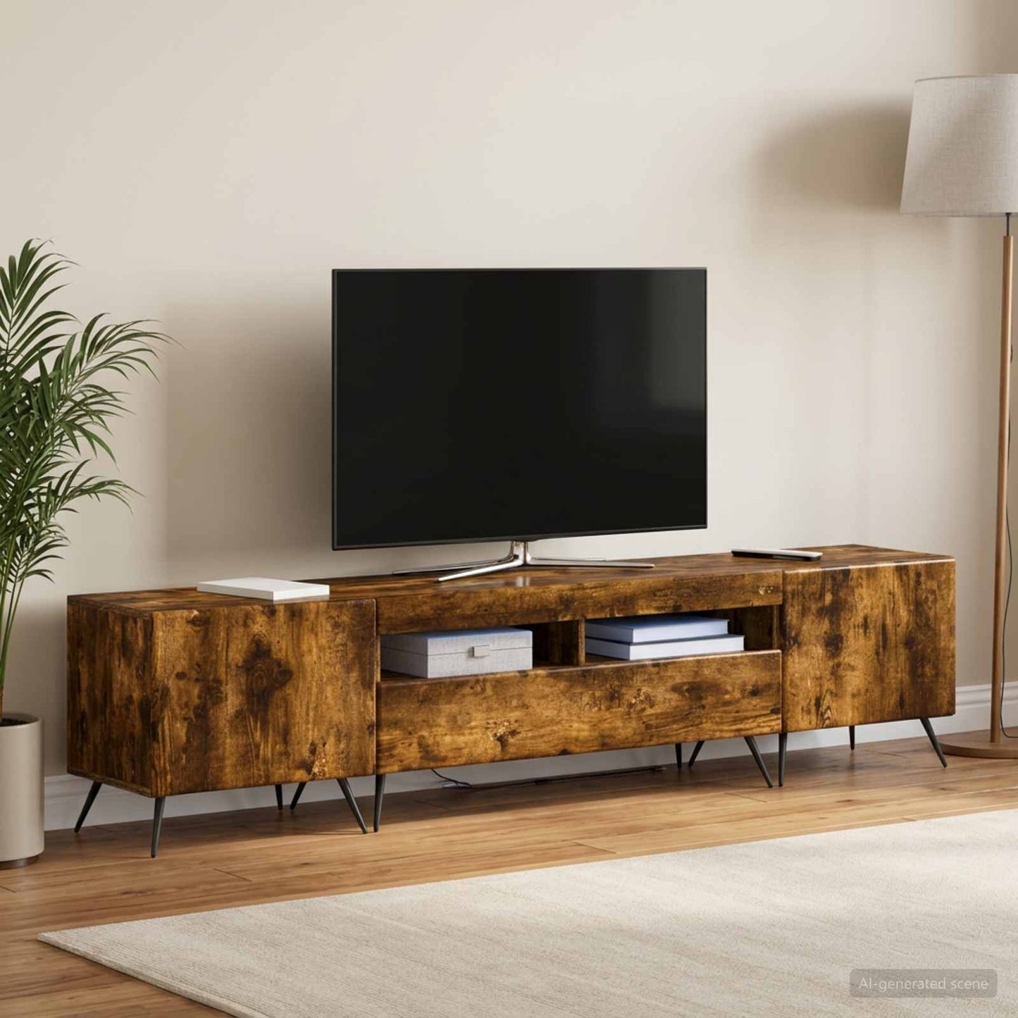 5 Piece LED TV Cabinet Smoked Oak Engineered Wood