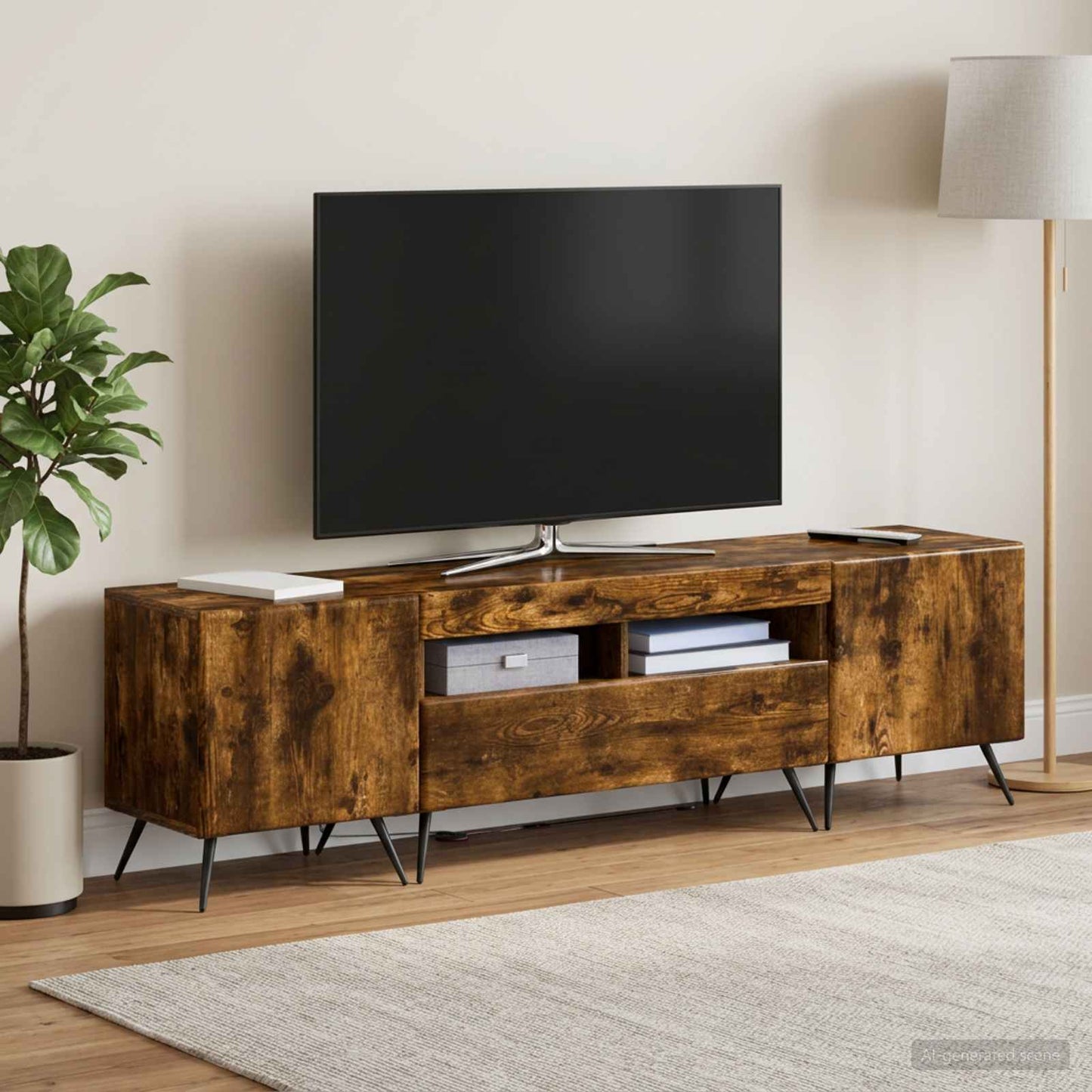 5 Piece LED TV Cabinet Smoked Oak Engineered Wood