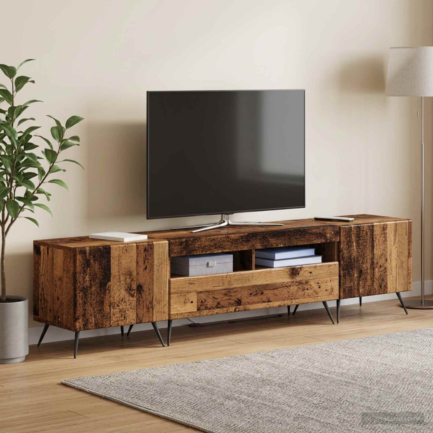 5 Piece LED TV Cabinet Old Wood Engineered Wood