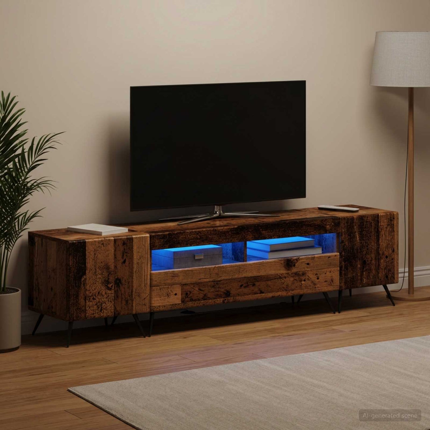 5 Piece LED TV Cabinet Old Wood Engineered Wood