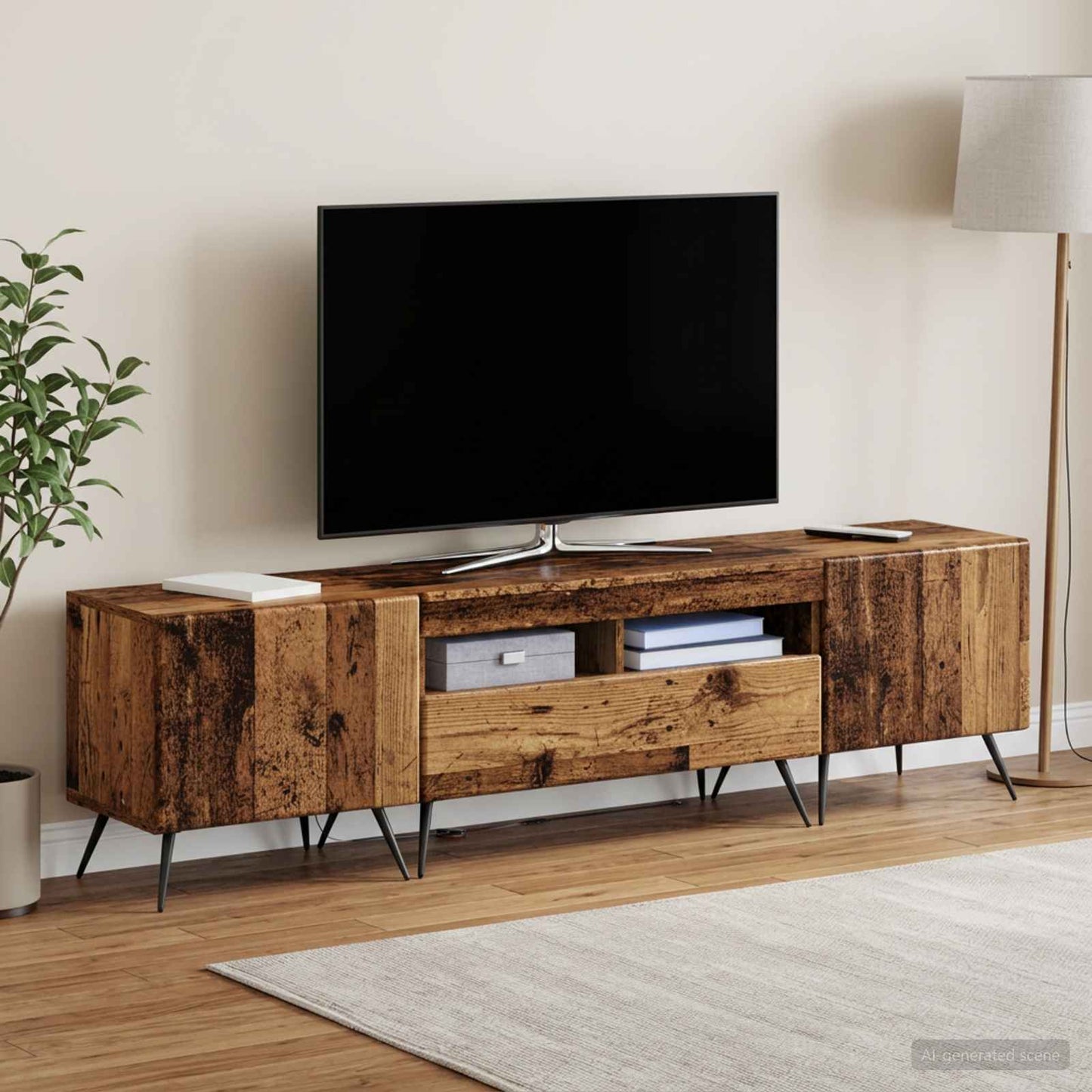 5 Piece LED TV Cabinet Old Wood Engineered Wood