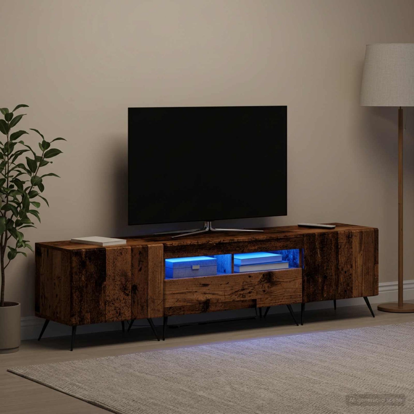 5 Piece LED TV Cabinet Old Wood Engineered Wood