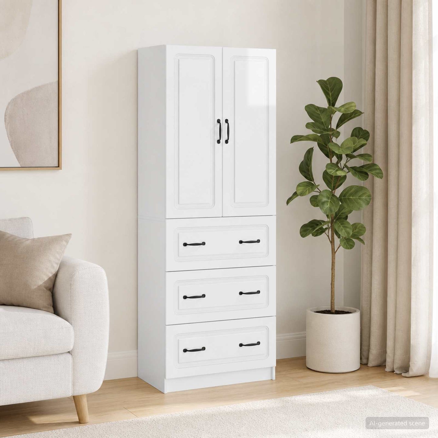 Cabinet Set 2 pcs High Gloss White 66 x 34.5 x 87 cm