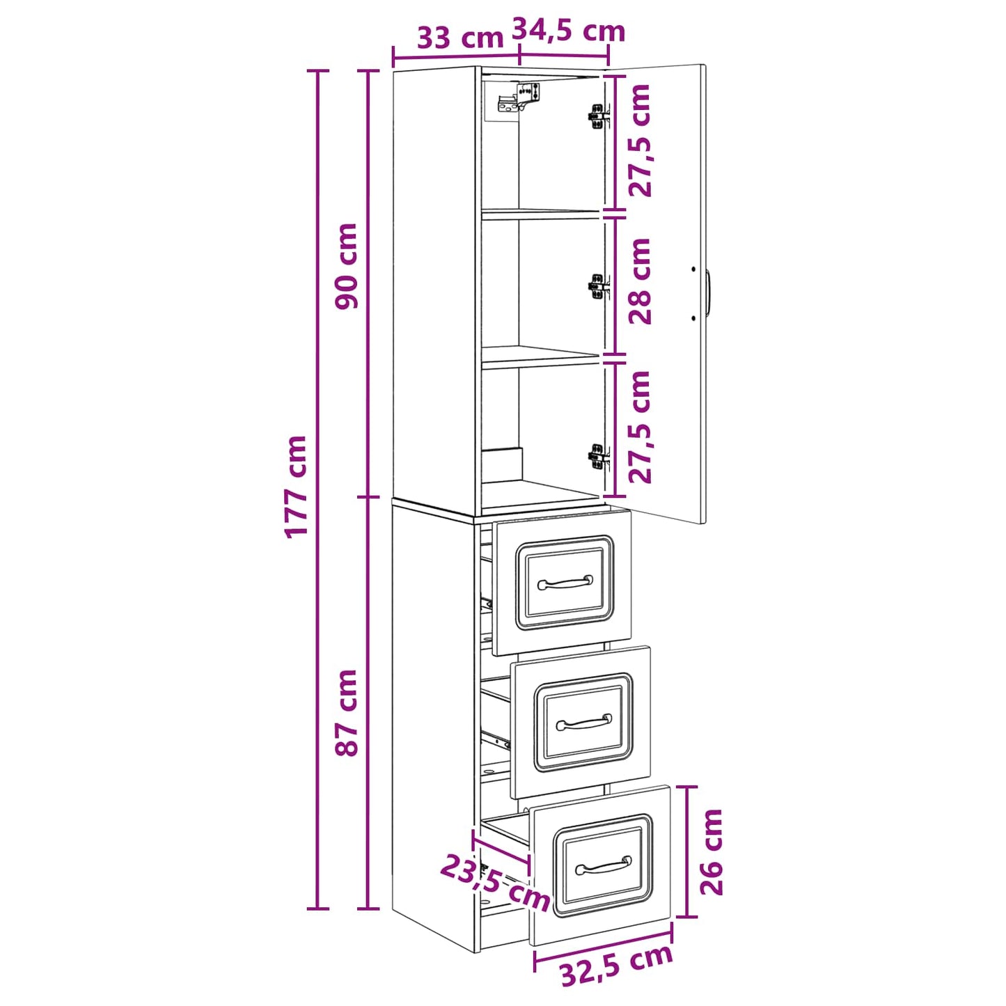 Cabinet Set 2 pcs 33 x 34.5 x 87 cm Engineered Wood Grey Sonoma