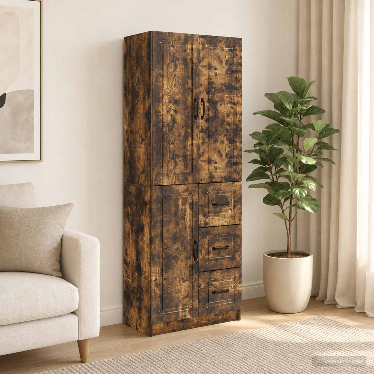Cabinet Set 2 pcs Smoked Oak 66 x 34.5 x 87 cm Engineered Wood