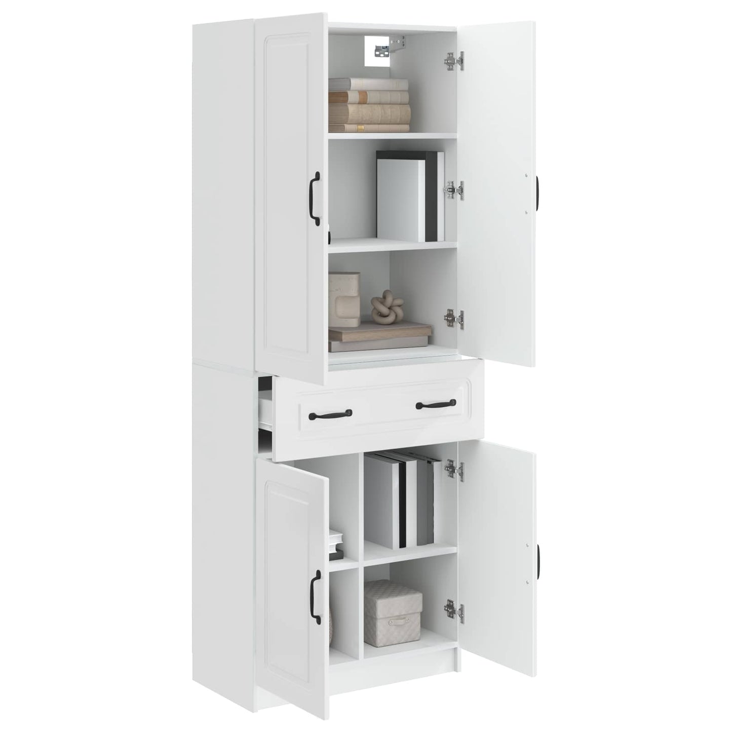 Cabinet Set 2 pcs High Gloss White Engineered Wood