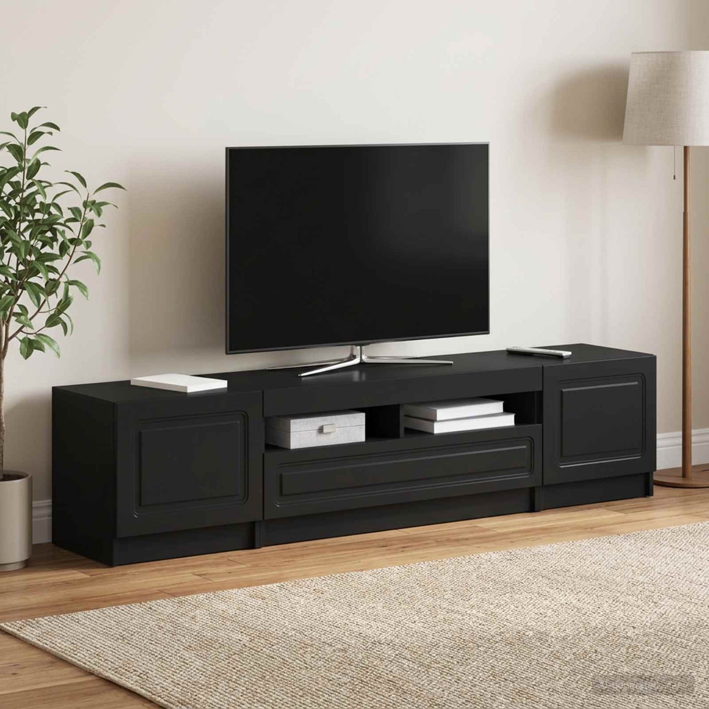 5 Piece LED TV Cabinet Black Engineered Wood