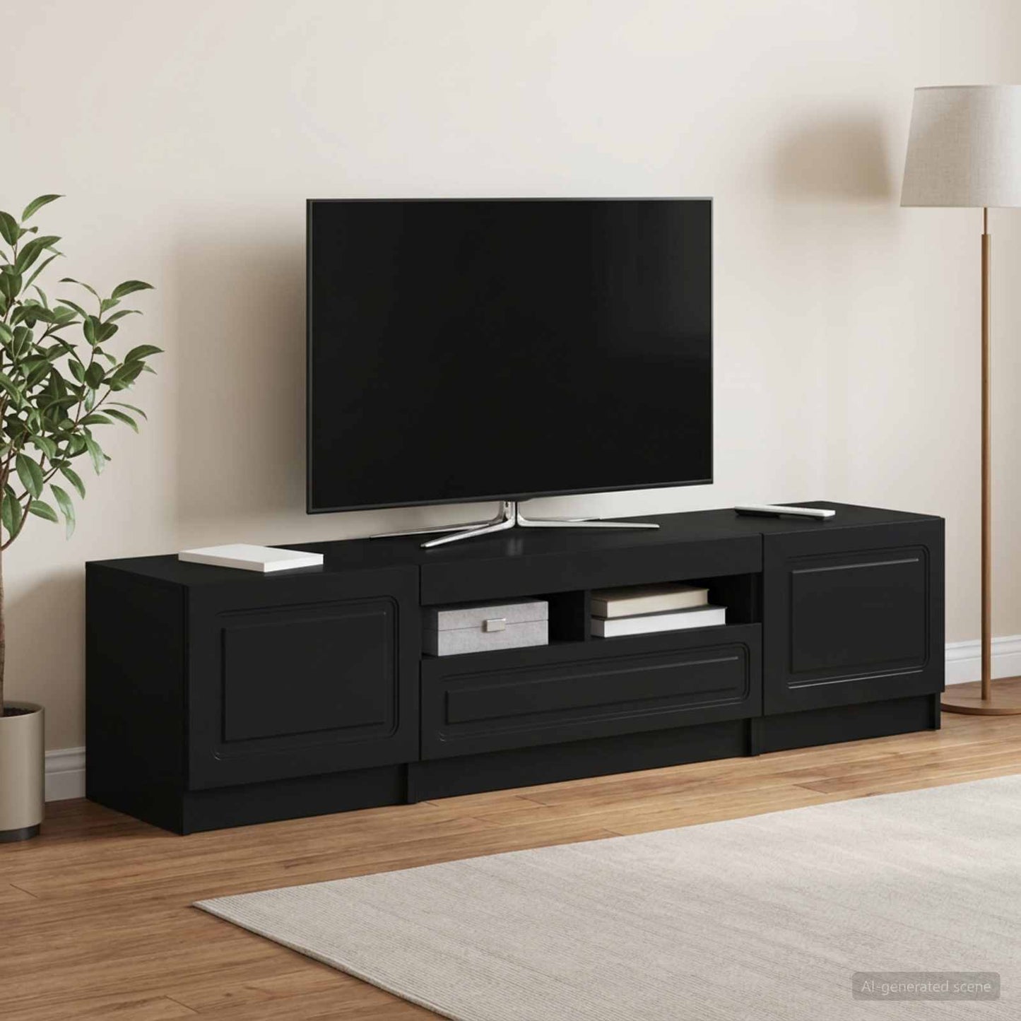 5 Piece LED TV Cabinet Black Engineered Wood