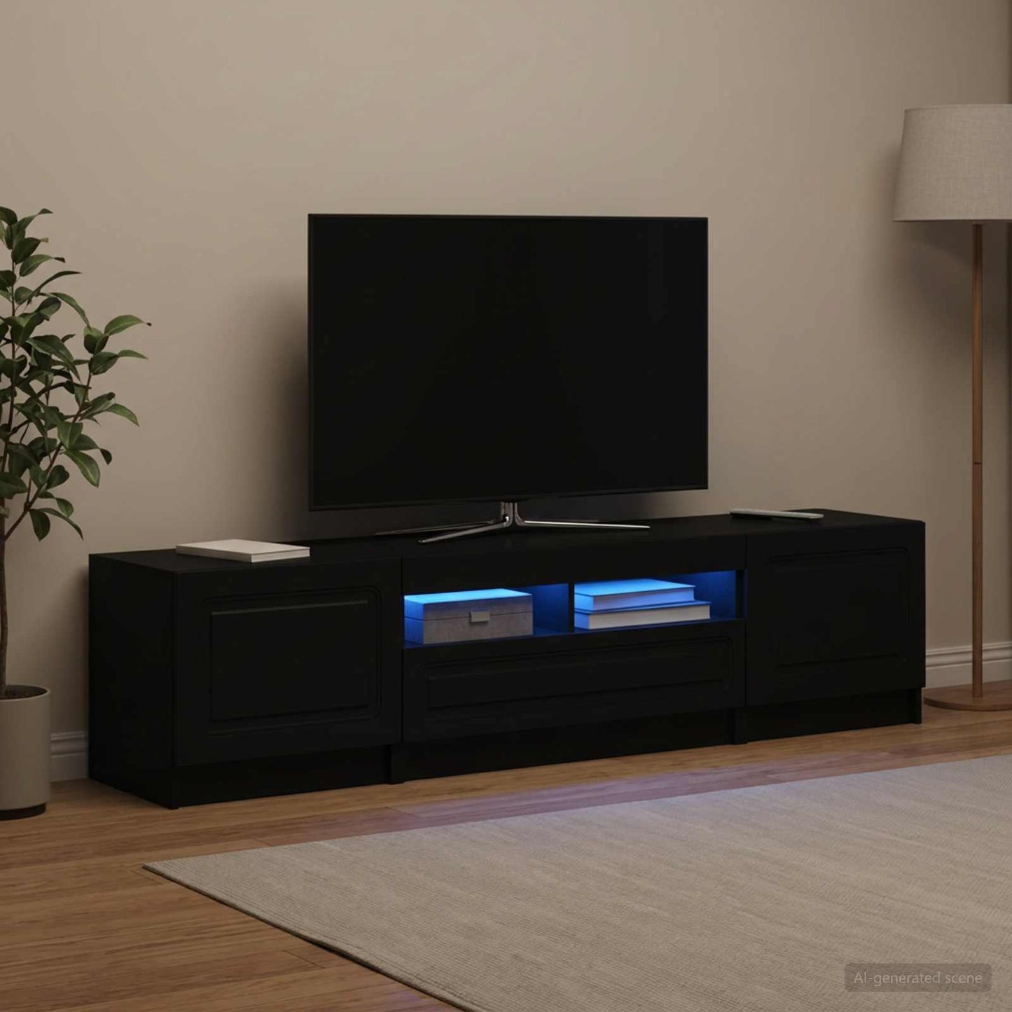5 Piece LED TV Cabinet Black Engineered Wood