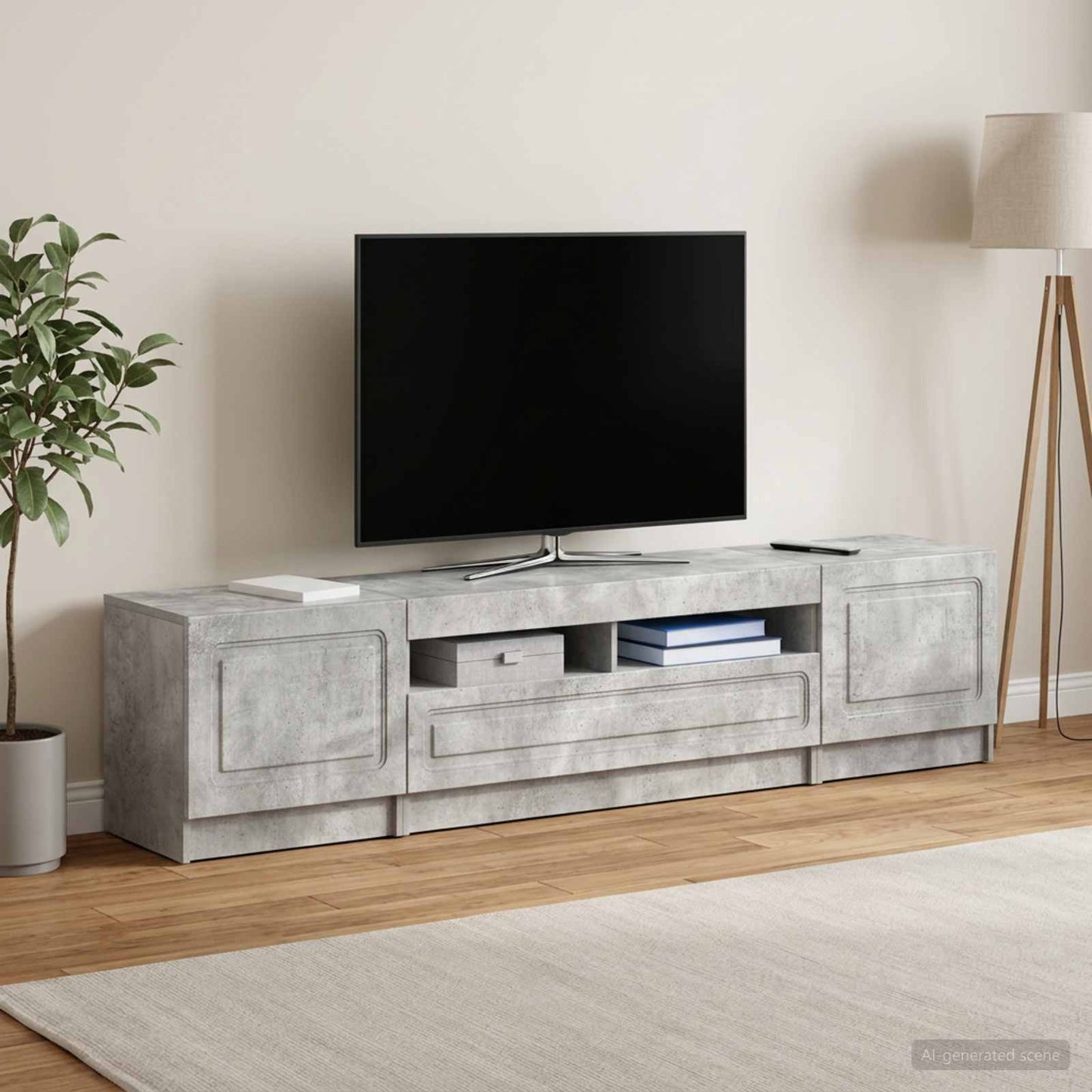 5 Piece LED TV Cabinet Concrete Grey Engineered Wood