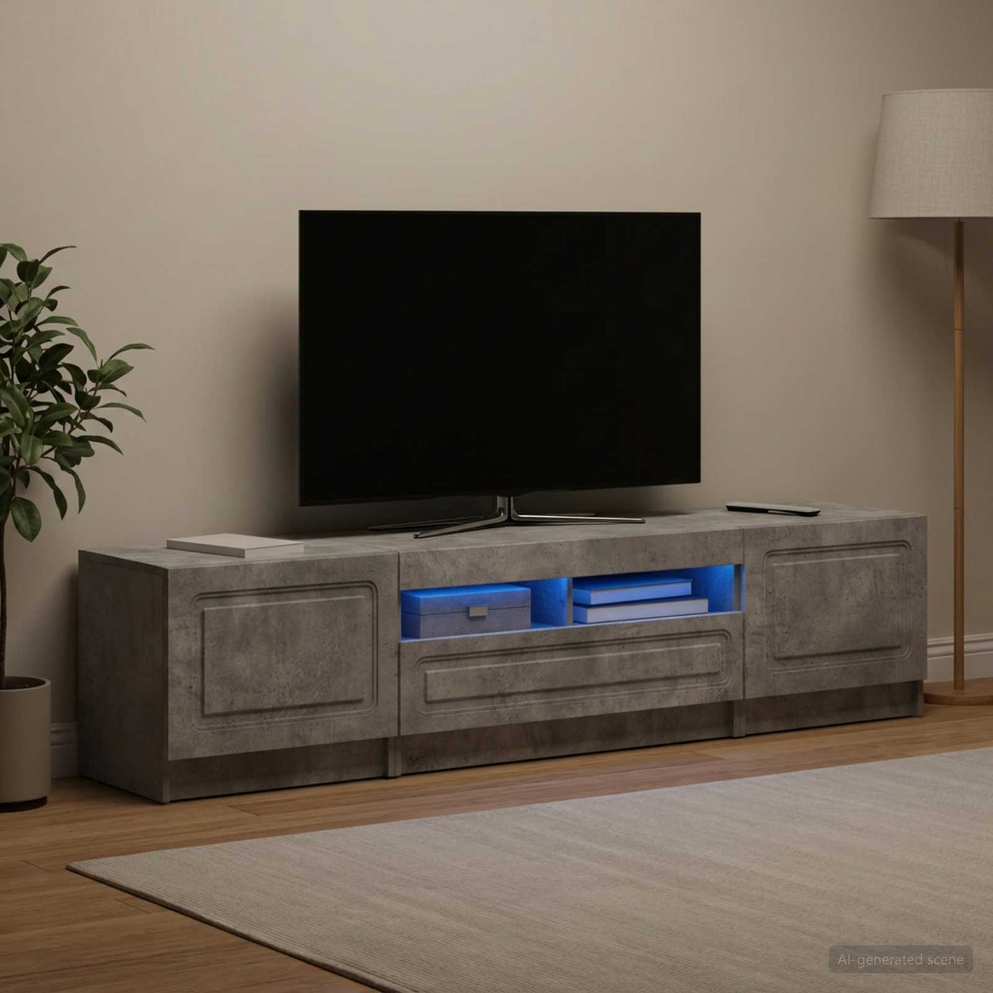 5 Piece LED TV Cabinet Concrete Grey Engineered Wood