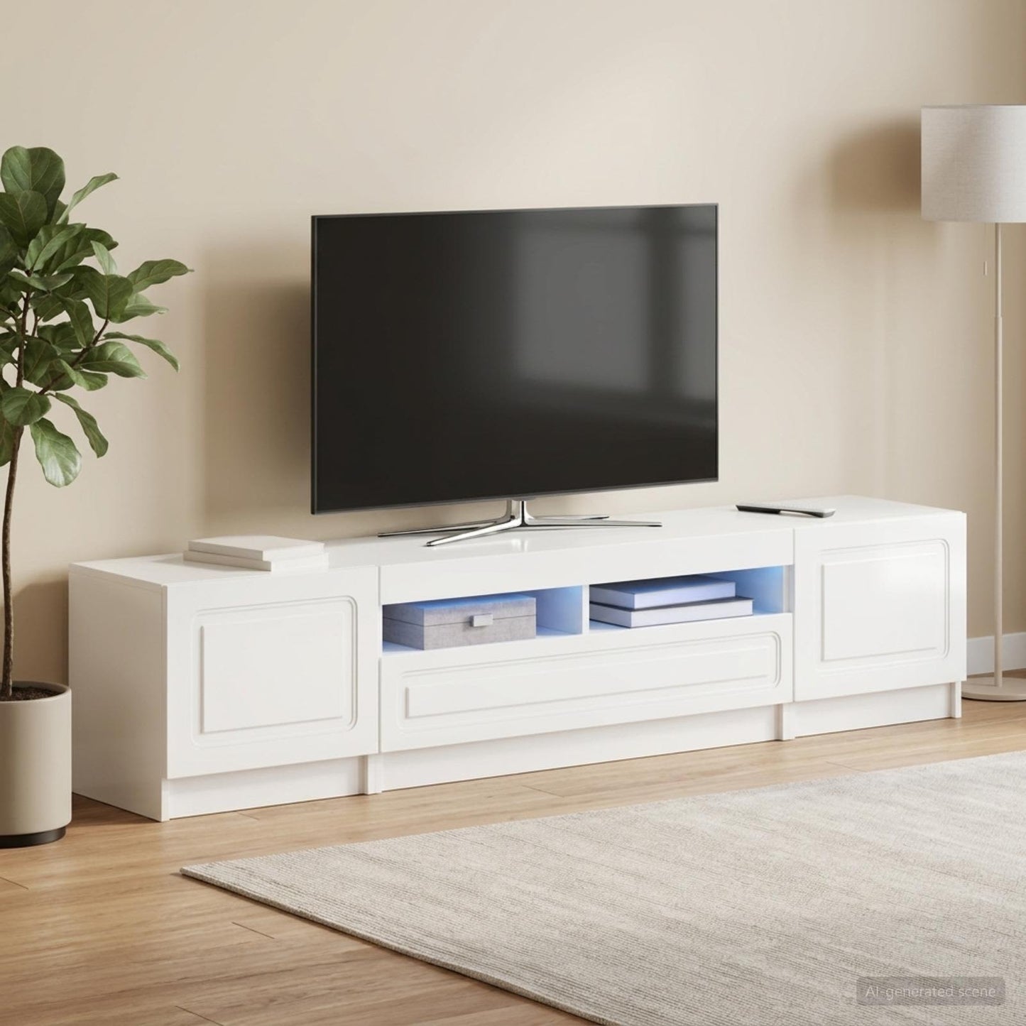 5 Piece LED TV Cabinet High Gloss White Engineered Wood