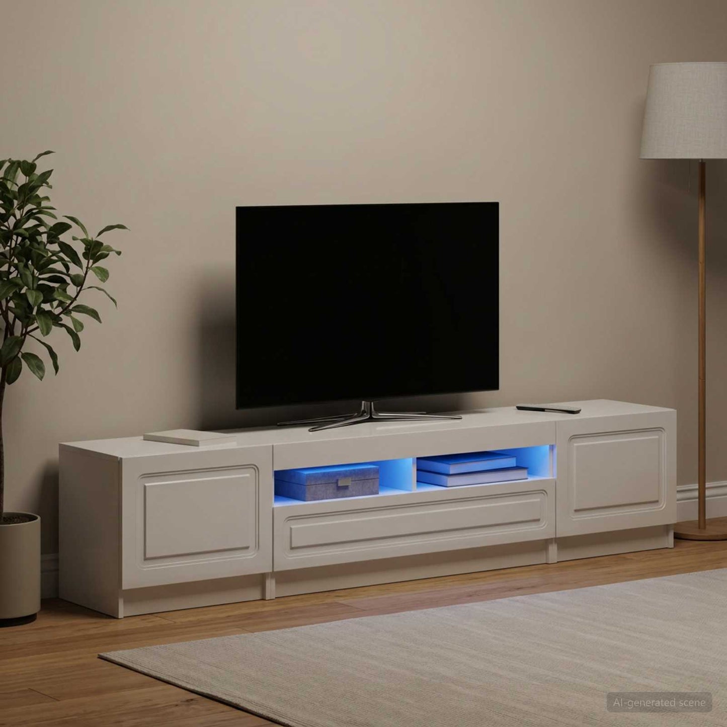 5 Piece LED TV Cabinet High Gloss White Engineered Wood