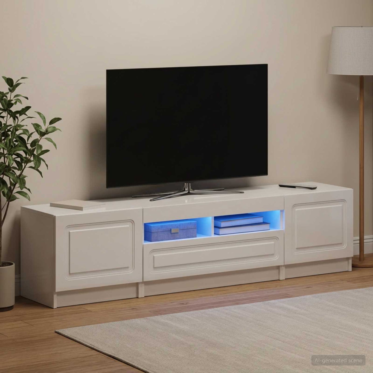 5 Piece LED TV Cabinet High Gloss White Engineered Wood
