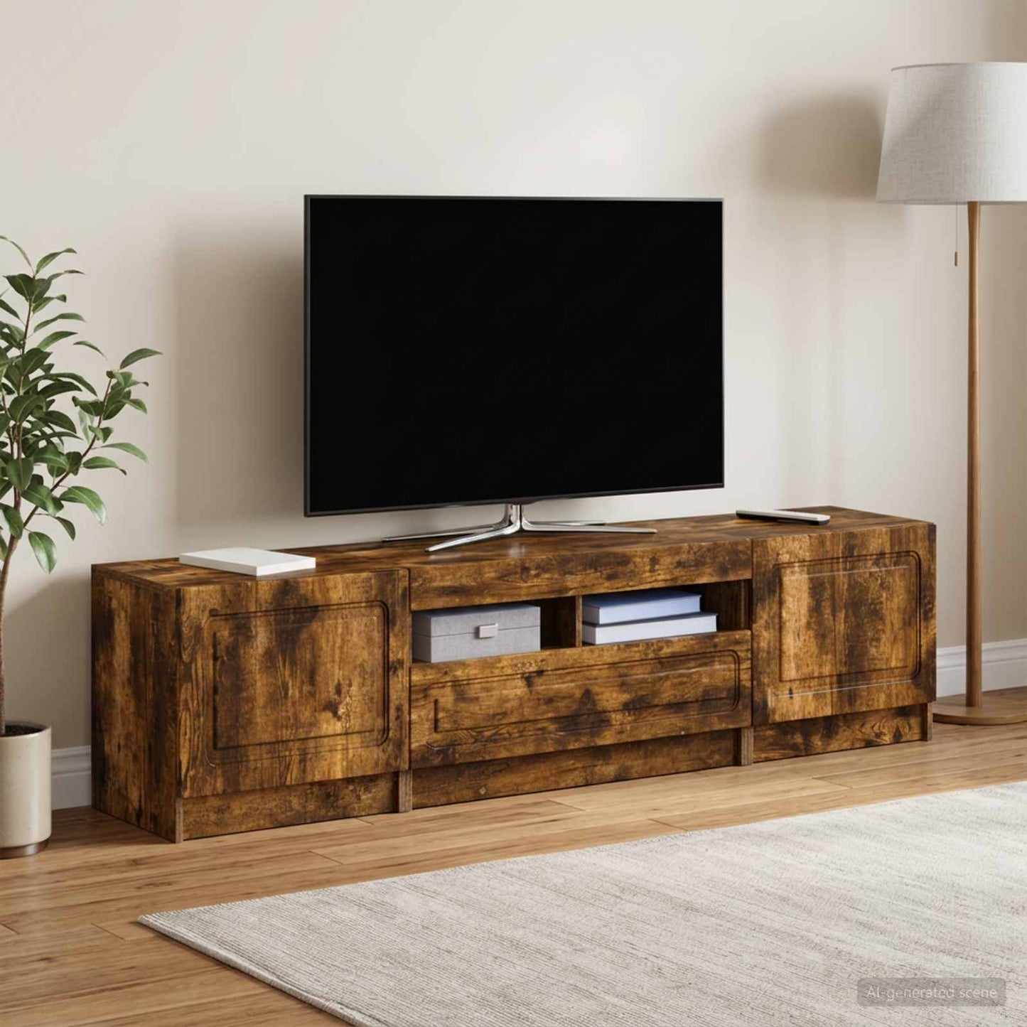 5 Piece LED TV Cabinet Smoked Oak Engineered Wood