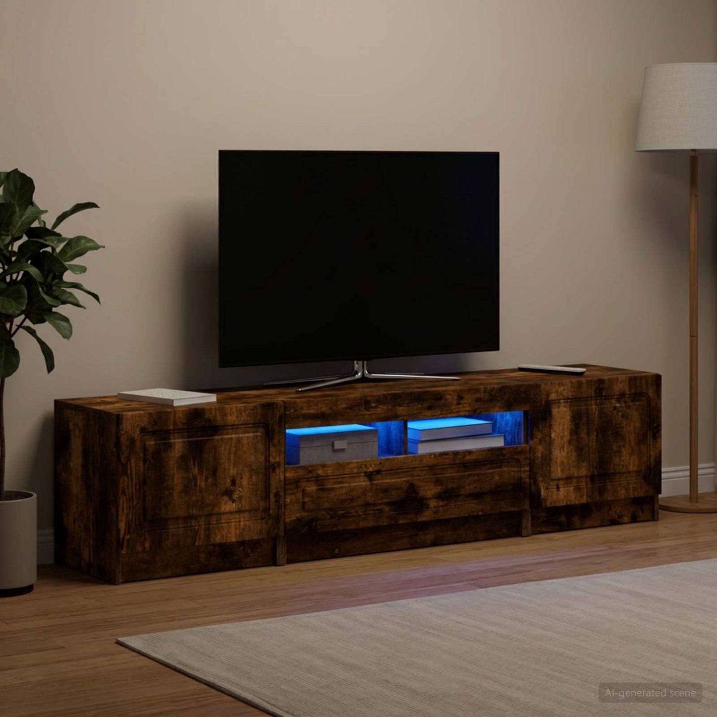 5 Piece LED TV Cabinet Smoked Oak Engineered Wood