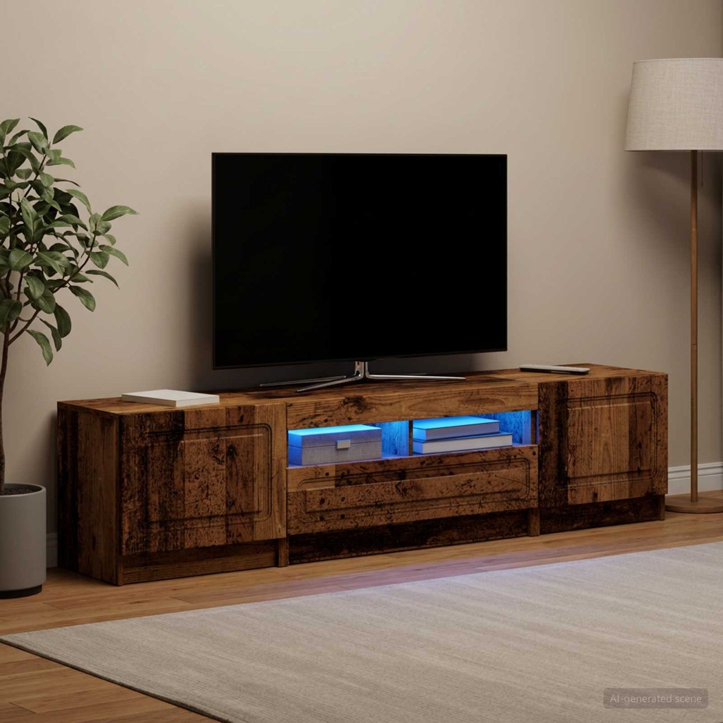 5 Piece LED TV Cabinet Old Wood Engineered Wood