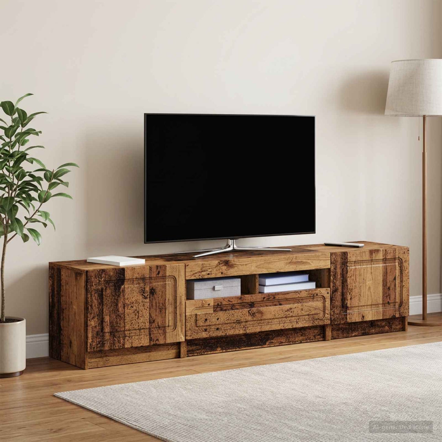 5 Piece LED TV Cabinet Old Wood Engineered Wood