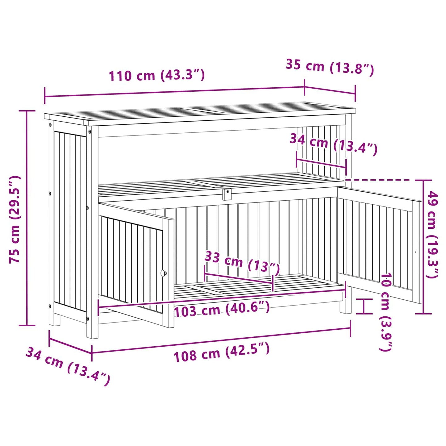 Garden Console Table with Storage Light Acacia 110 x 35 x 75 cm