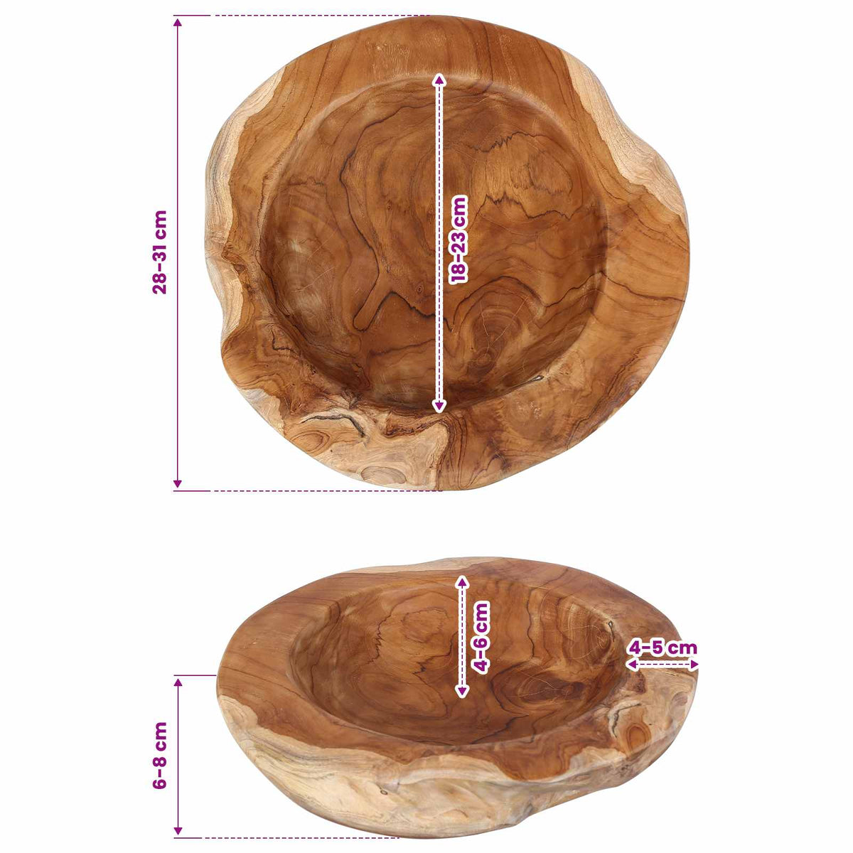 Fruit Bowl JEPARA Ø 30 cm Solid Teak Wood Round Teak Brown