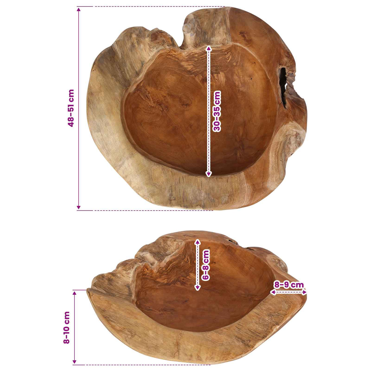 Fruit Bowl JEPARA Ø 50 cm Solid Teak Wood Round Teak Brown