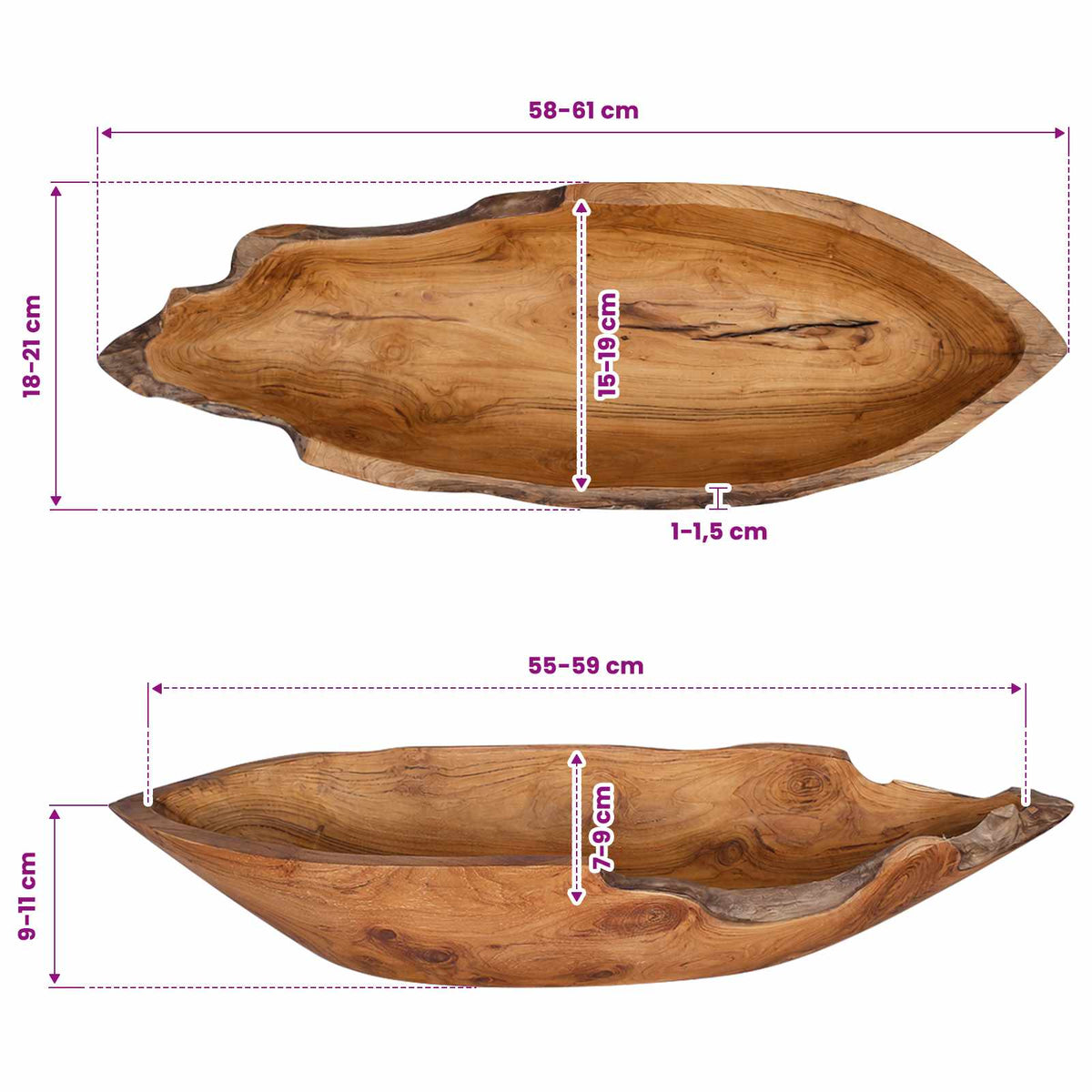 Fruit Bowl JEPARA Teak Brown 61 x 21 x 11 cm