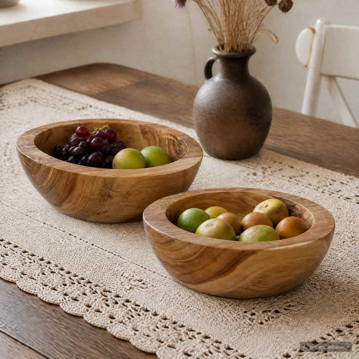 Fruit Bowl JEPARA 2 pcs Teak Brown Solid Teak Wood