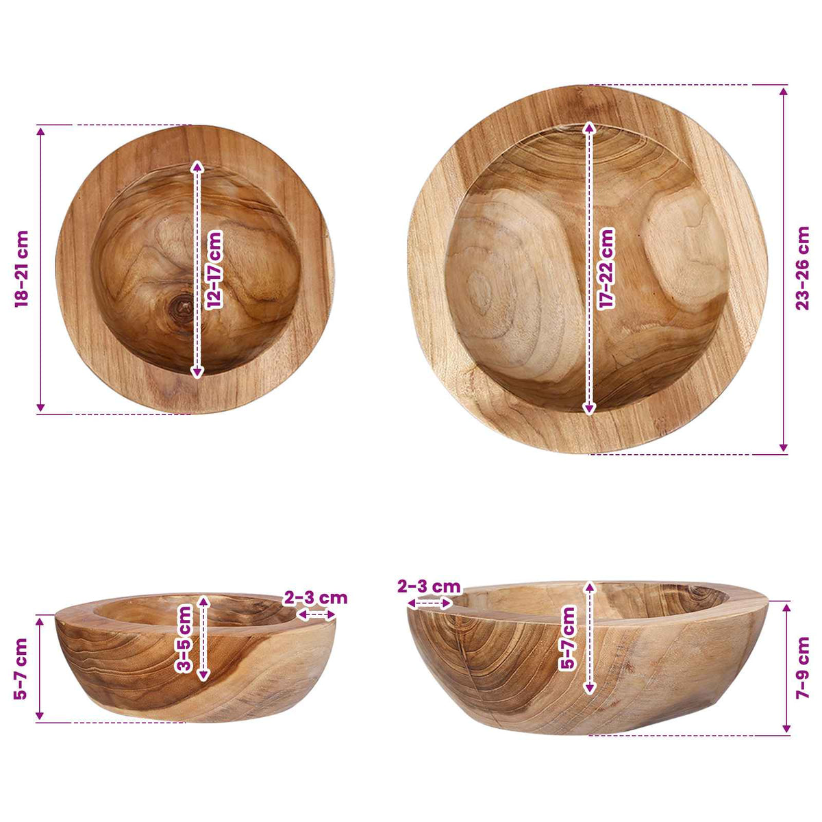 Fruit Bowl JEPARA 2 pcs Teak Brown Solid Teak Wood