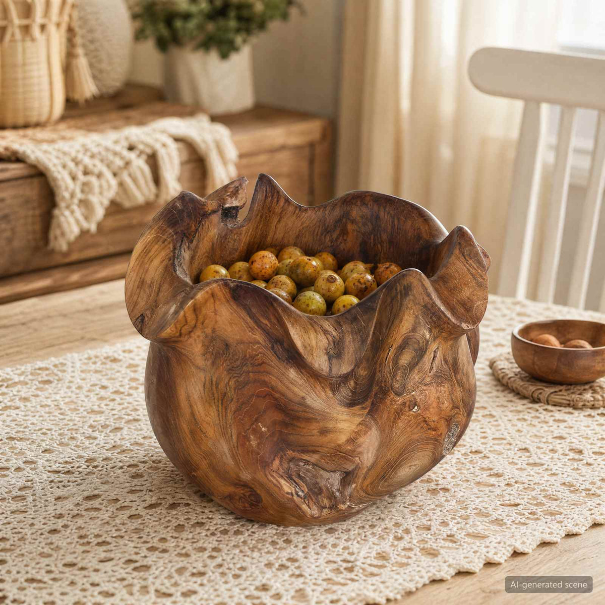 Fruit Bowl JEPARA Teak Brown Ø 35 cm Solid Teak Wood