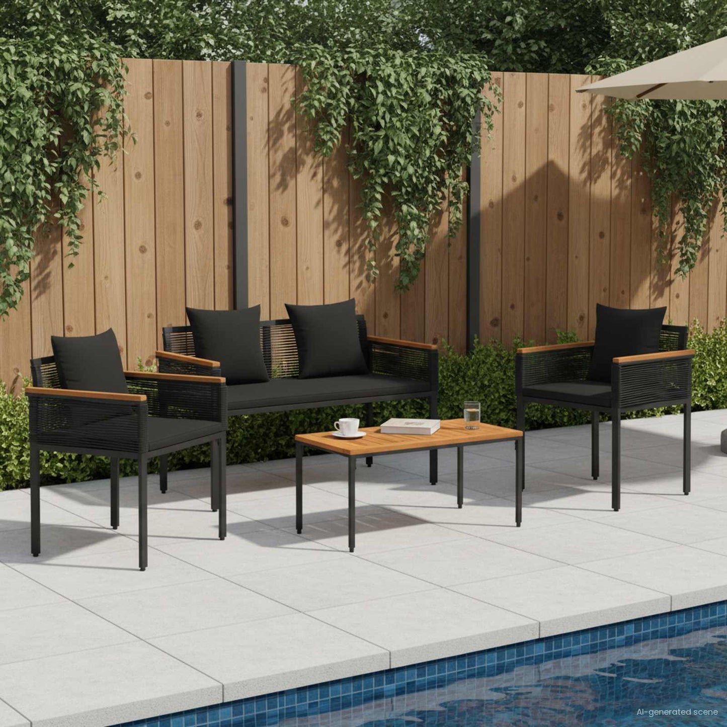 Outdoor Furniture Set with Cushion 4 pcs Black Poly Rattan