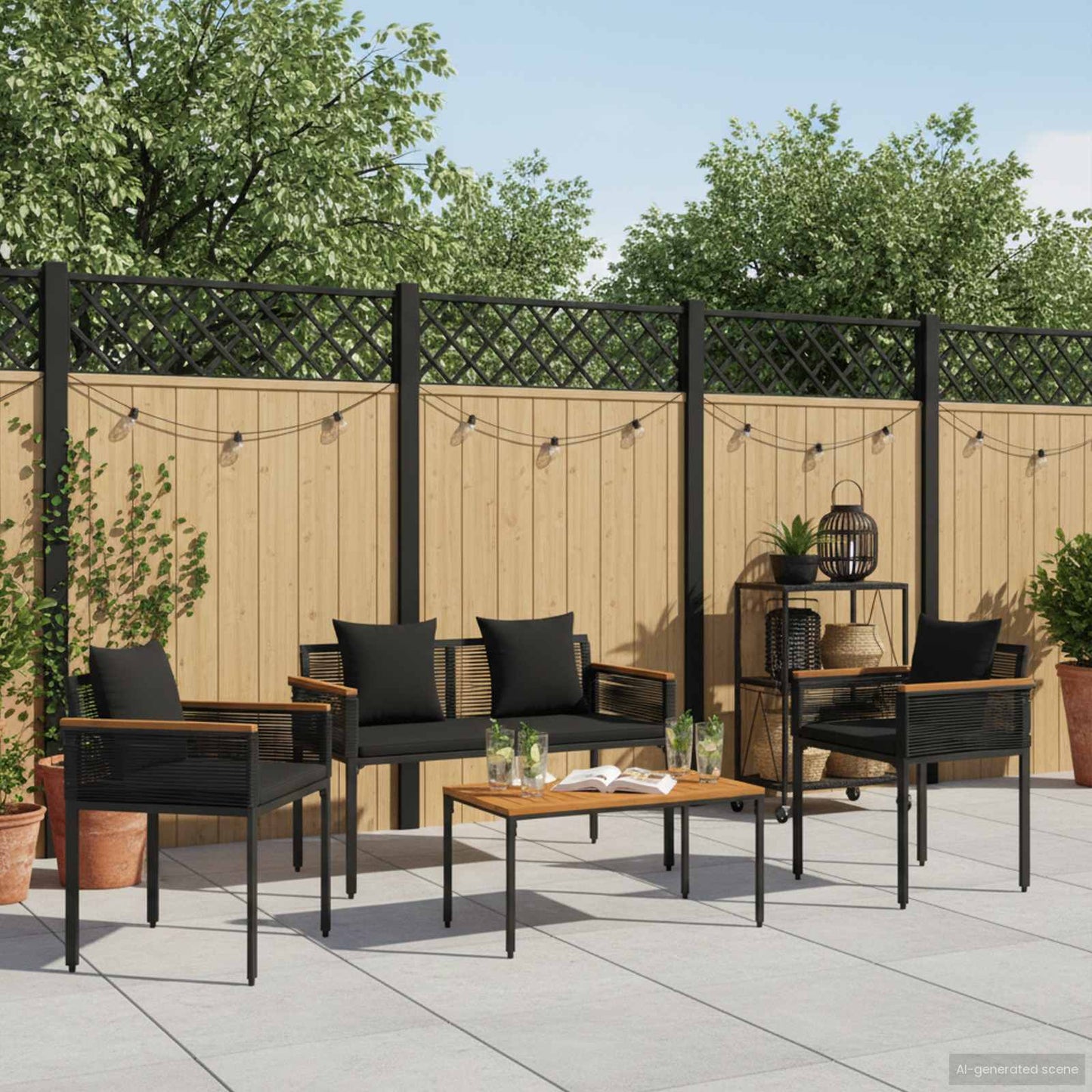 Outdoor Furniture Set with Cushion 4 pcs Black Poly Rattan