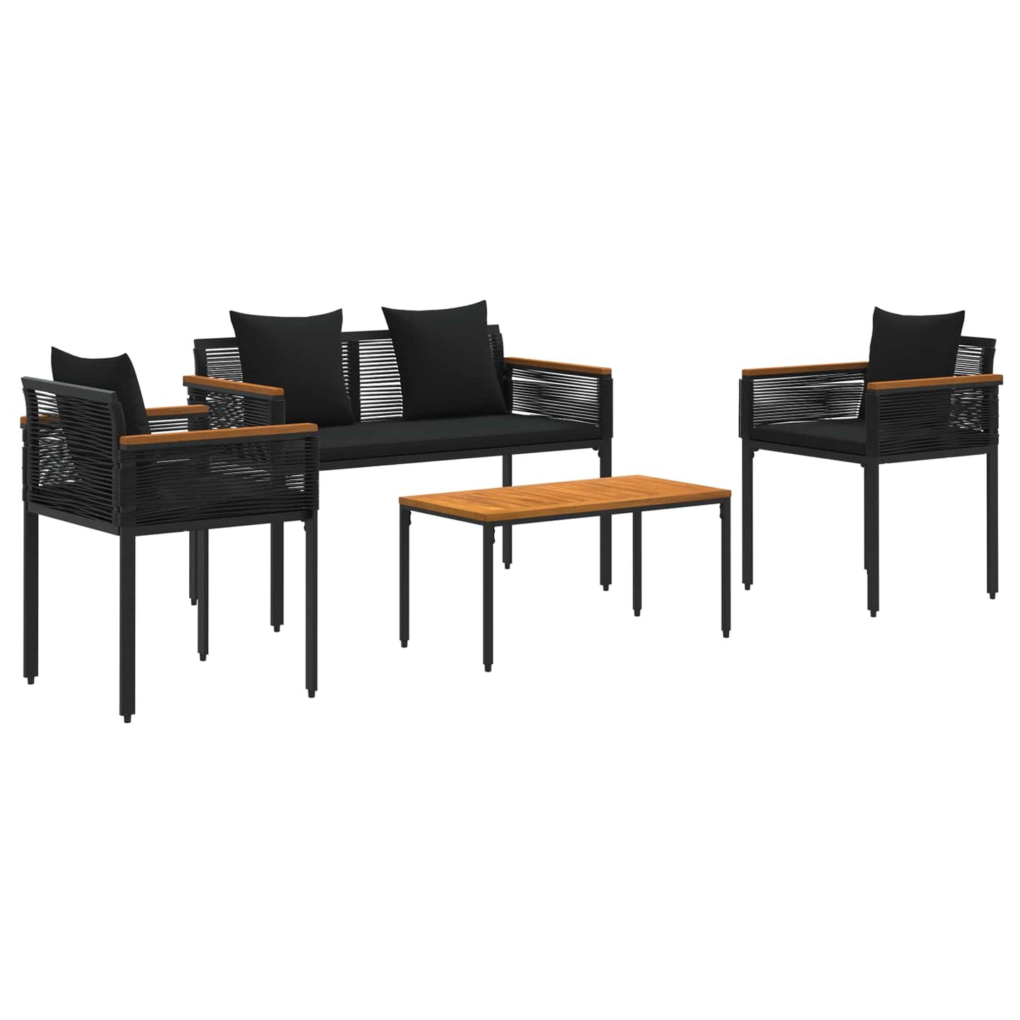 Outdoor Furniture Set with Cushion 4 pcs Black Poly Rattan