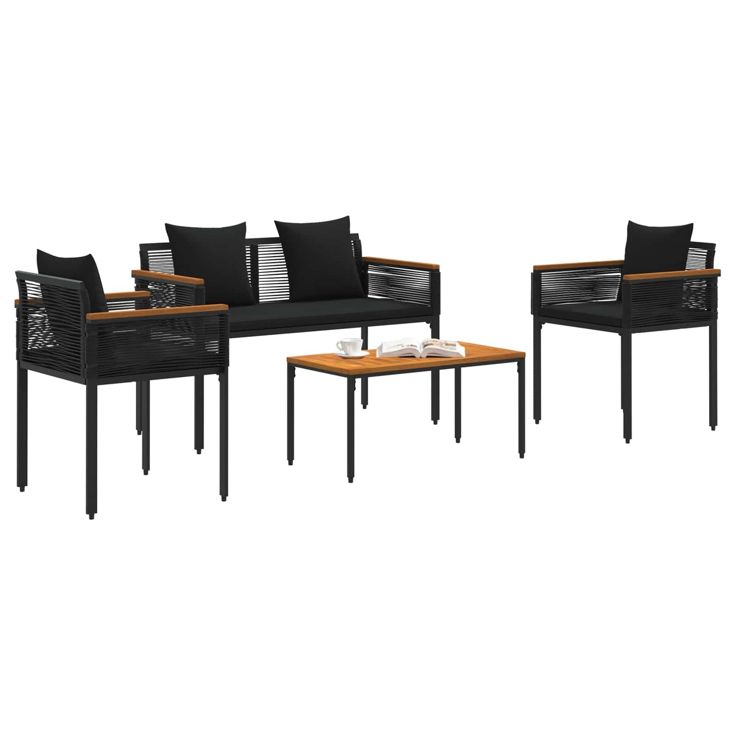 Outdoor Furniture Set with Cushion 4 pcs Black Poly Rattan
