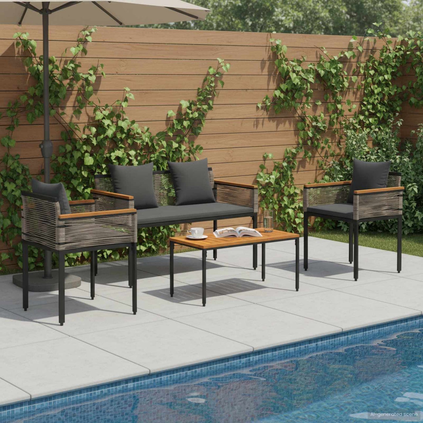 Outdoor Furniture Set Grey and Dark Grey Poly Rattan
