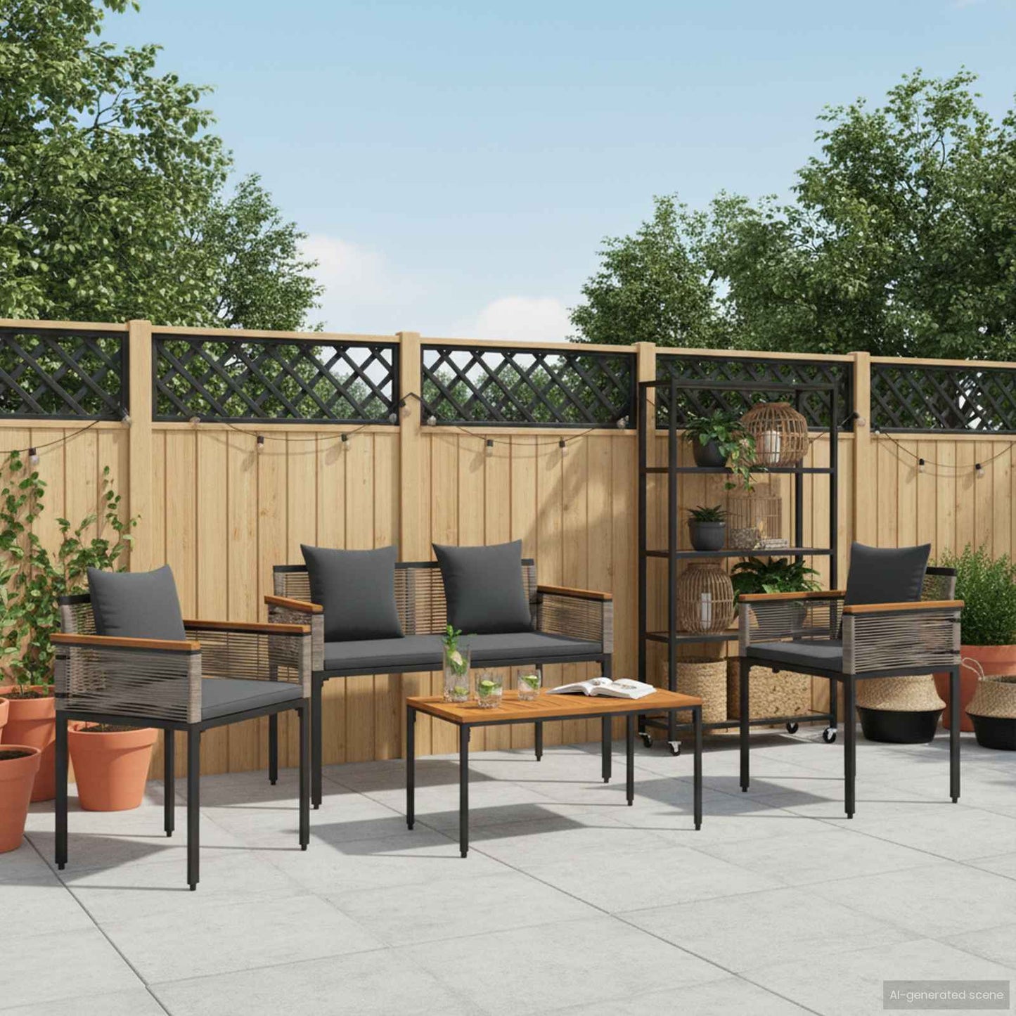 Outdoor Furniture Set Grey and Dark Grey Poly Rattan