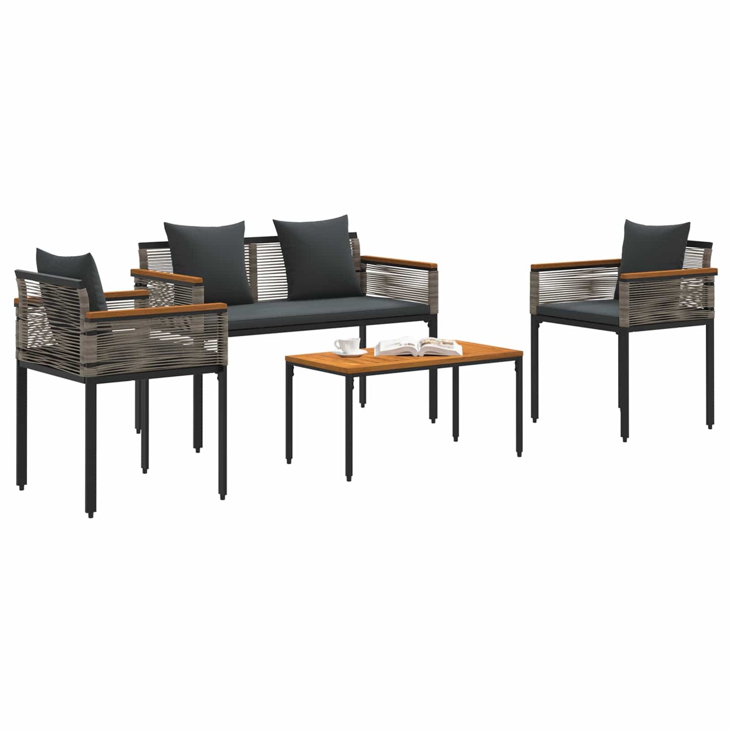 Outdoor Furniture Set Grey and Dark Grey Poly Rattan